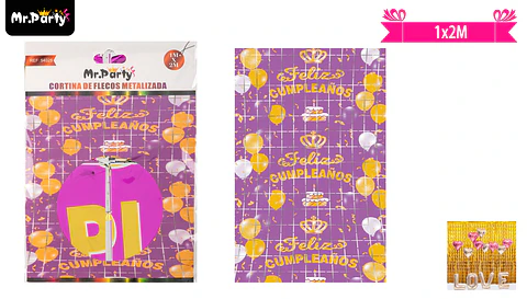 Cortinas de cumpleaños con diseño corona fucsia 1m*2m