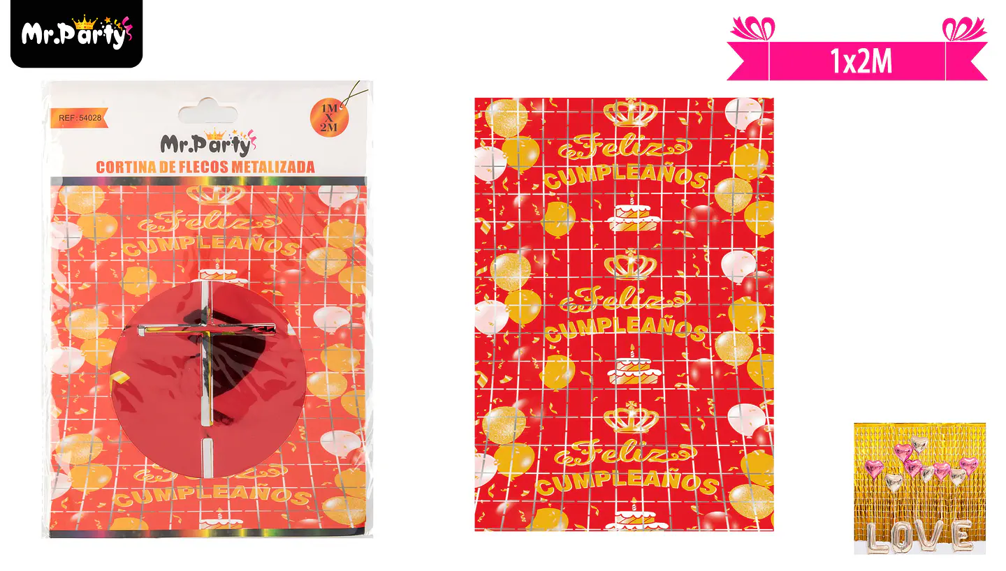Cortinas de cumpleaños con diseño corona rojo 1m*2m 1