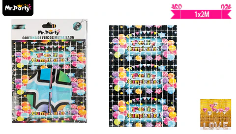 Cortinas de cumpleaños con diseño globos negro 1m*2m
