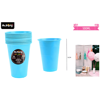 Vasos plásticos desechable celeste 500ML 10pcs