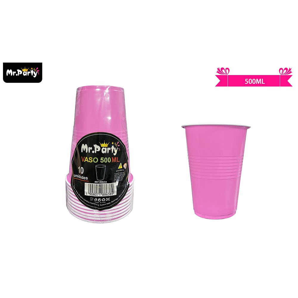 Vasos plásticos desechable rosado bicolor 500ML 10pcs