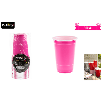 Vasos plásticos desechable bicolor fucsia 300ML 20pcs