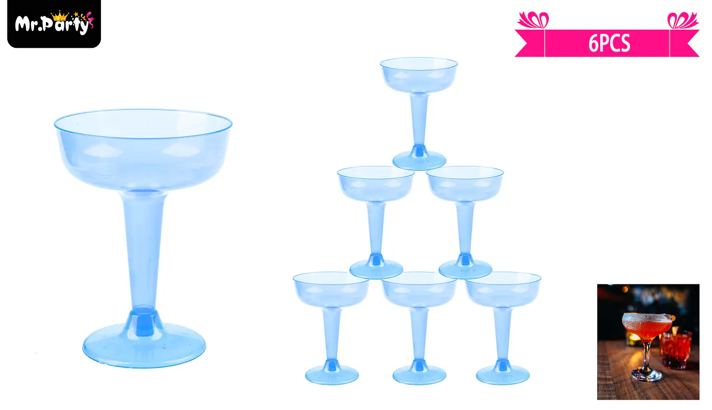 Copas de cóctel plásticos azul 6pcs 1