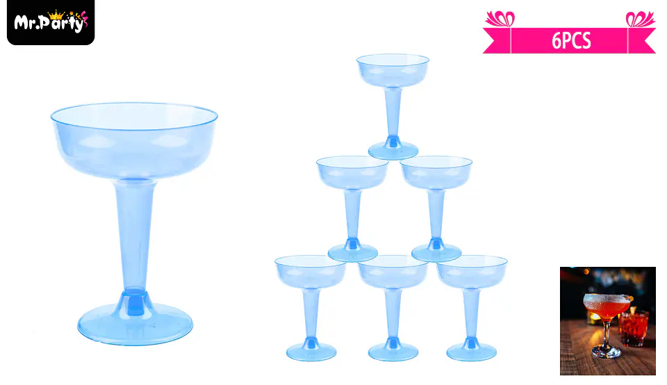 Copas de cóctel plásticos azul 6pcs 1