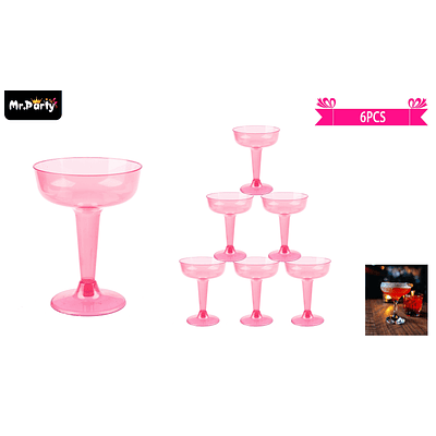 Copas de cóctel plásticos rosado 6pcs