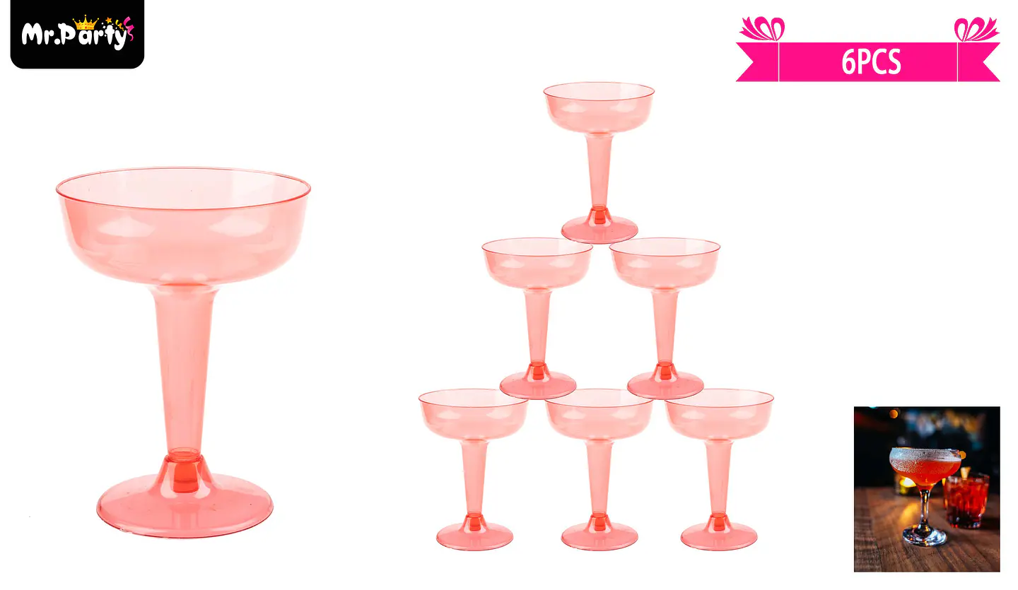 Copas de cóctel plásticos rojo 6pcs 1