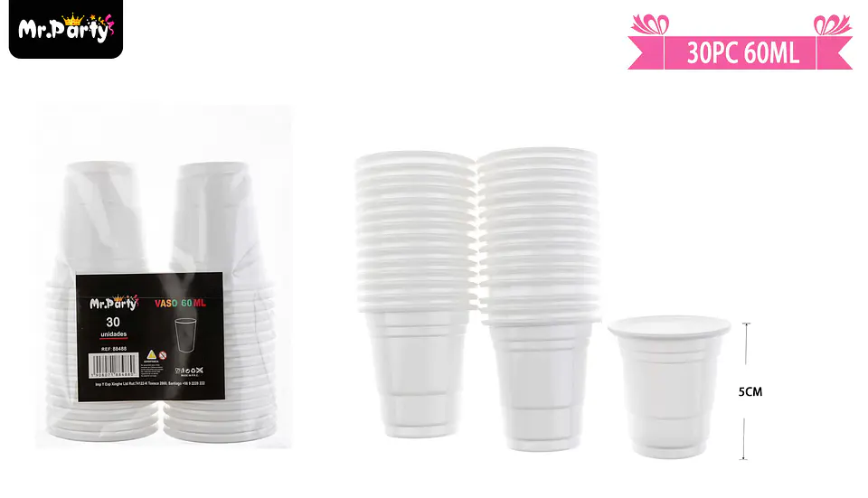 Vasos plásticos shot desechable blanco 60ML 30pcs 3