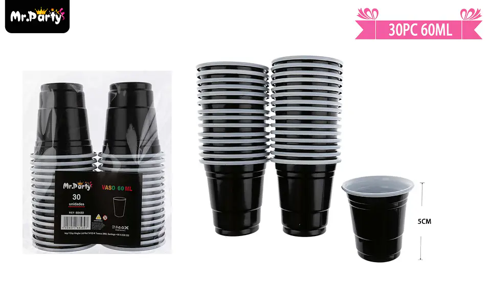 Vasos plásticos shot desechable negro 60ML 30pcs 3