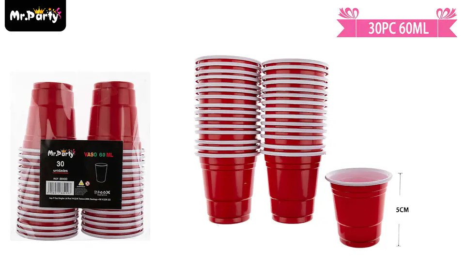 Vasos plásticos shot desechable rojo 60ML 30pcs 3
