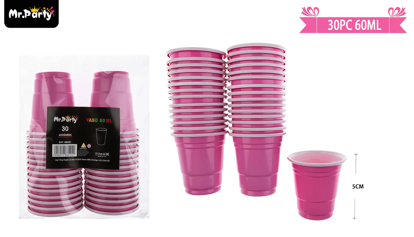 Vasos plásticos shot desechable rosado 60ML 30pcs 3