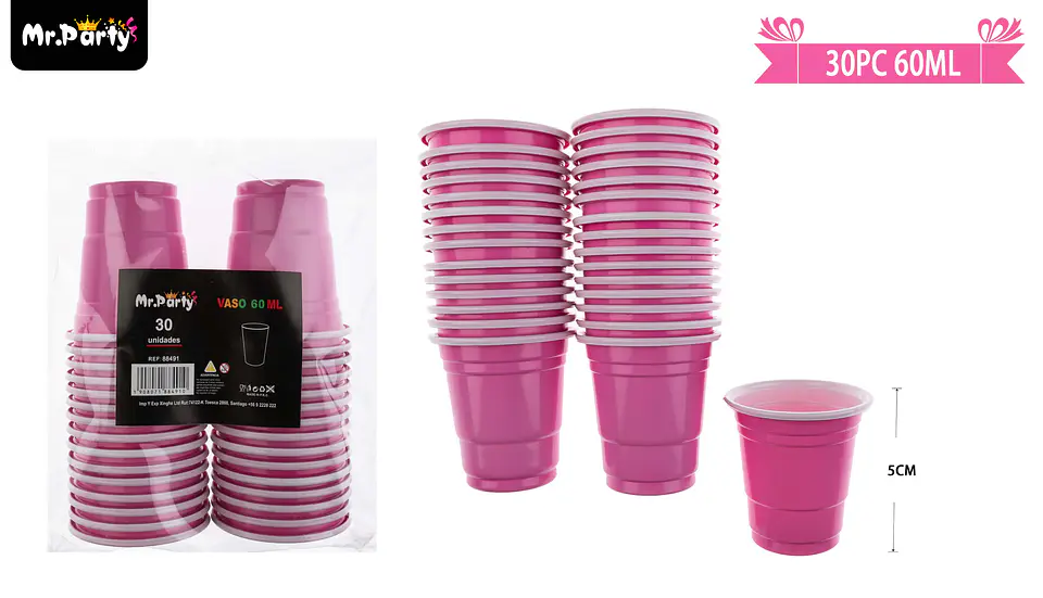 Vasos plásticos shot desechable rosado 60ML 30pcs 3