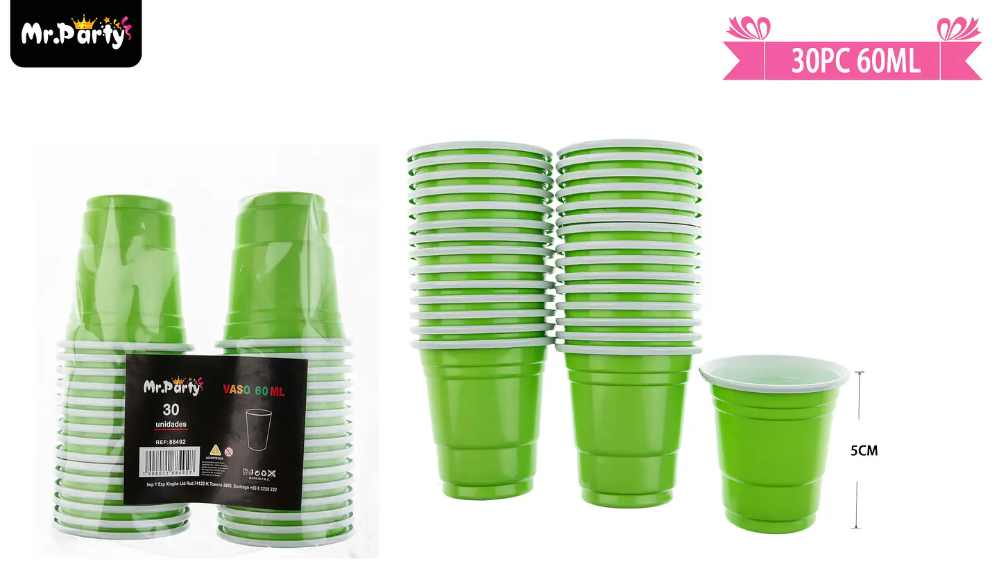 Vasos plásticos shot desechable verde 60ML 30pcs 3