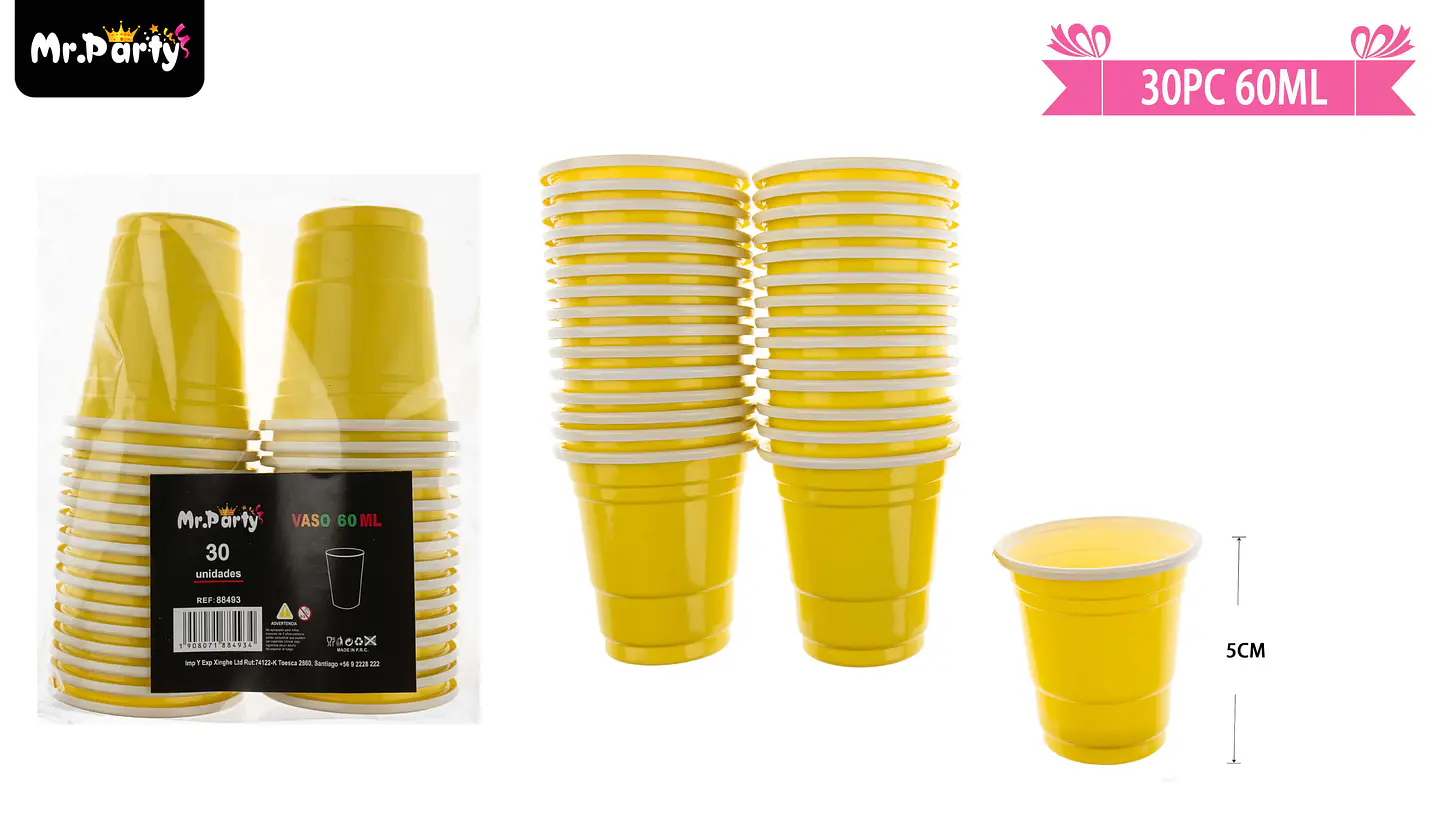 Vasos plásticos shot desechable amarillo 60ML 30pcs 3