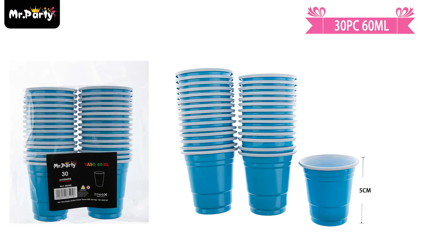 Vasos plásticos shot desechable celeste 60ML 30pcs 3
