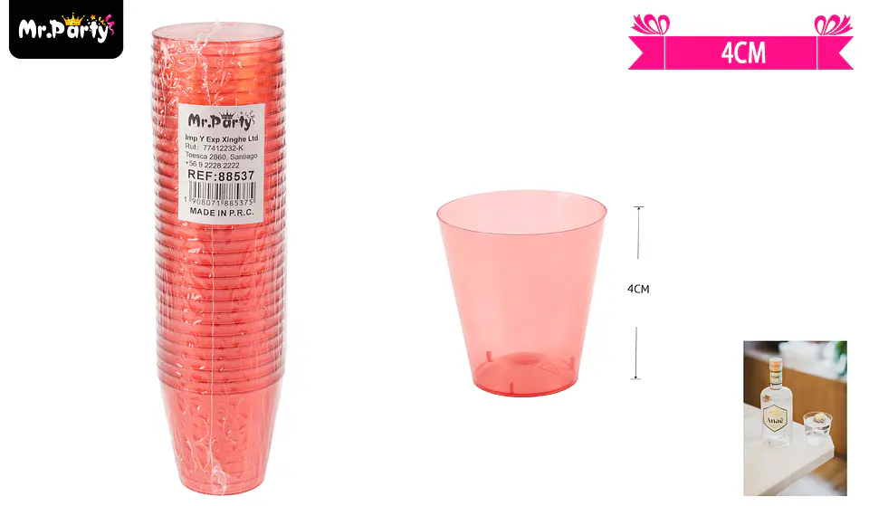 Vasos acrilicos shot rojo transparente 30ML 30pcs 1