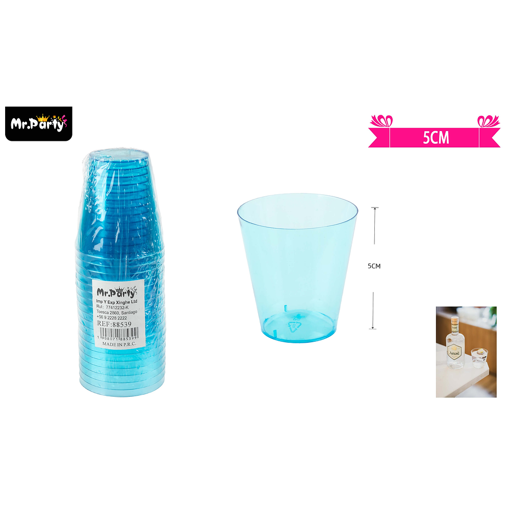 Vasos acrilicos shot azul transparente 60ML 20pcs