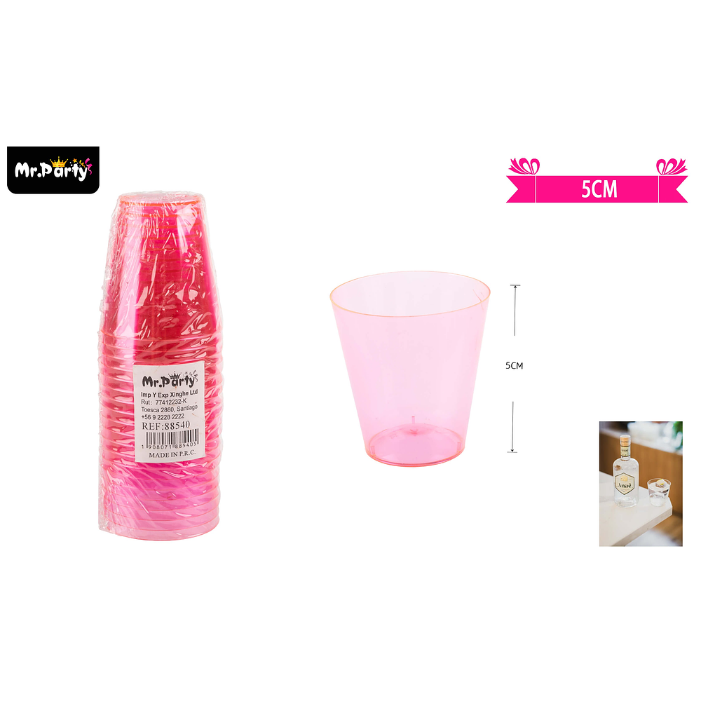 Vasos acrilicos shot rosado transparente 60ML 20pcs