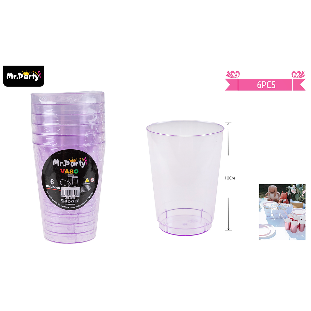 Vasos acrilicos morado transparente 250ML 6pcs