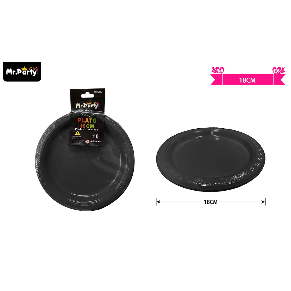 Platos plásticos negro 18cm 10pcs