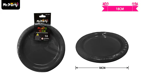 Platos plásticos negro 18cm 10pcs