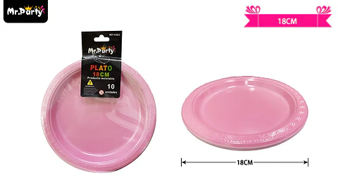 Platos plásticos rosado 18cm 10pcs
