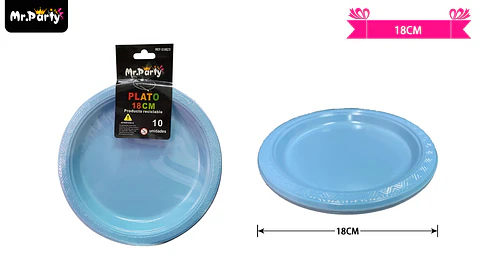 Platos plásticos celeste 18cm 10pcs