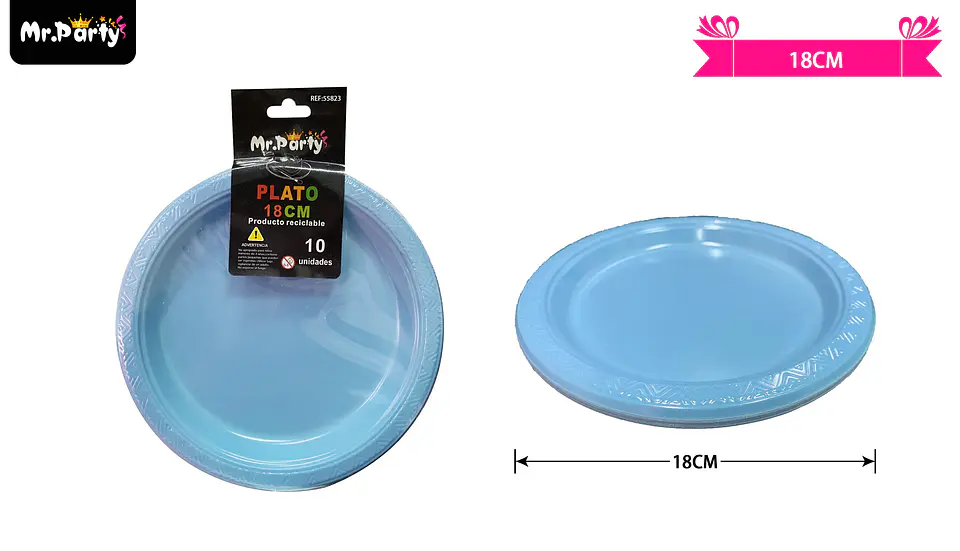 Platos plásticos celeste 18cm 10pcs 2