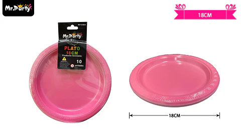 Platos plásticos fucsia 18cm 10pcs