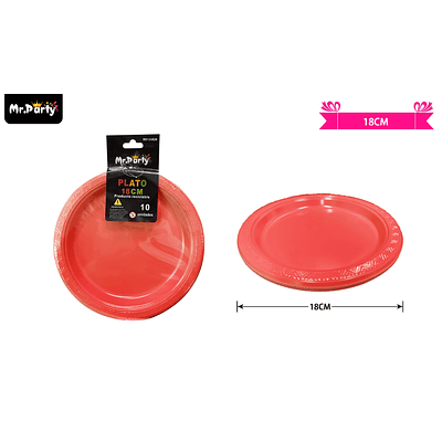 Platos plásticos rojo 18cm 10pcs