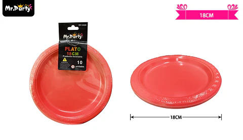 Platos plásticos rojo 18cm 10pcs