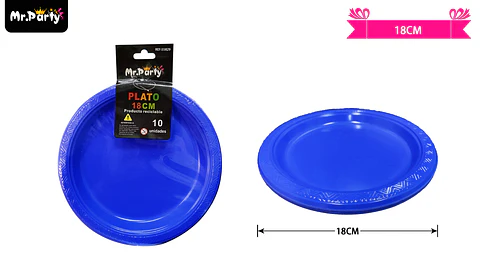 Platos plásticos azul 18cm 10pcs