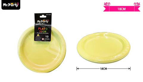 Platos plásticos amarillo 18cm 10pcs