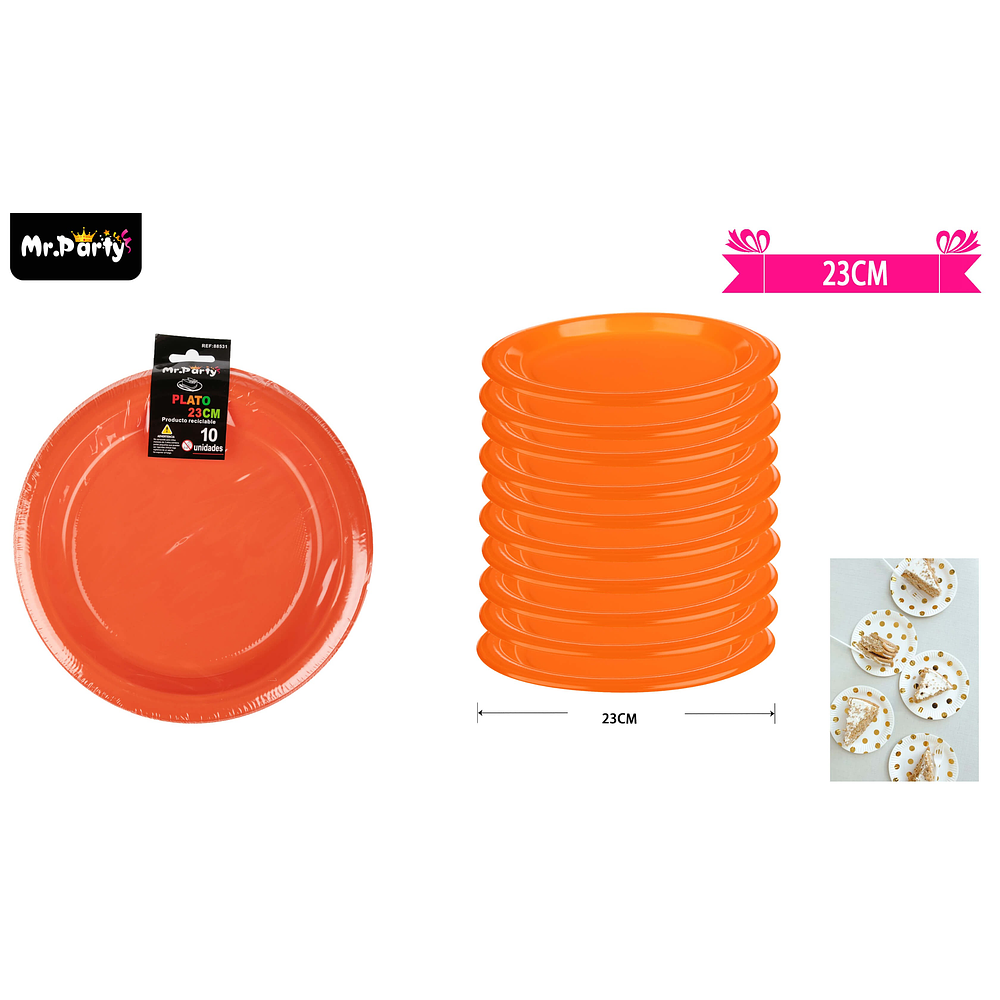 Platos plásticos naranja 23cm 10pcs