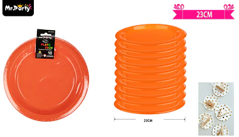 Platos plásticos naranja 23cm 10pcs