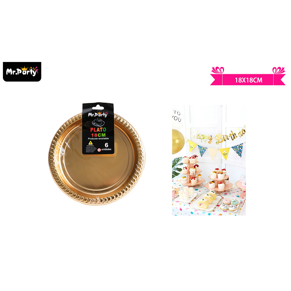 Platos plásticos dorado 18cm 6pcs