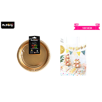 Platos plásticos dorado 18cm 6pcs