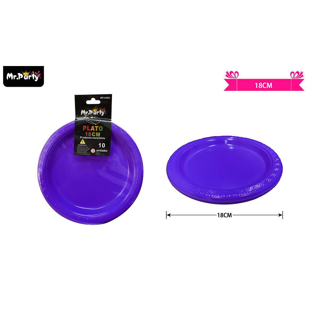 Platos plásticos morado 18cm 10pcs