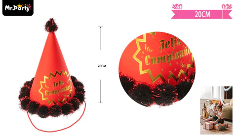 Gorro pompón feliz cumpleaños rojo 20cm