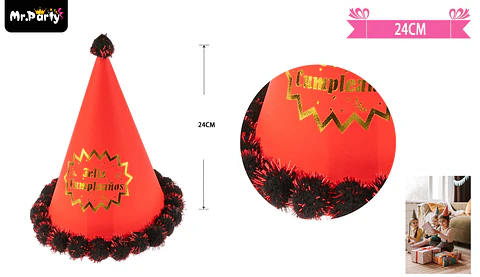 Gorro pompón feliz cumpleaños rojo 24cm