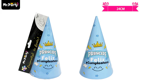 Gorro de principe y corona celeste 24cm 6pcs