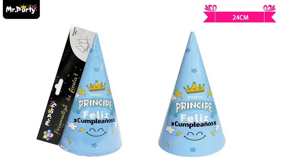 Gorro de principe y corona celeste 24cm 6pcs 1