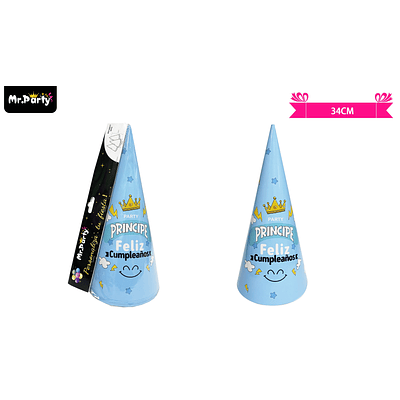 Gorro de principe y corona celeste 34cm 6pcs