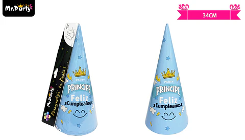 Gorro de principe y corona celeste 34cm 6pcs