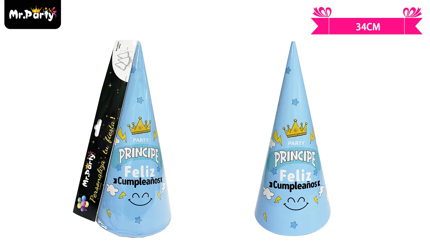 Gorro de principe y corona celeste 34cm 6pcs 1