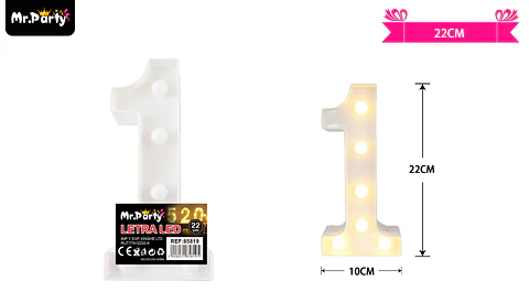Número 1 con luz led 22cm 