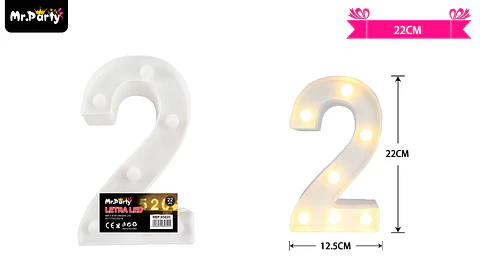 Número 2 con luz led 22cm 
