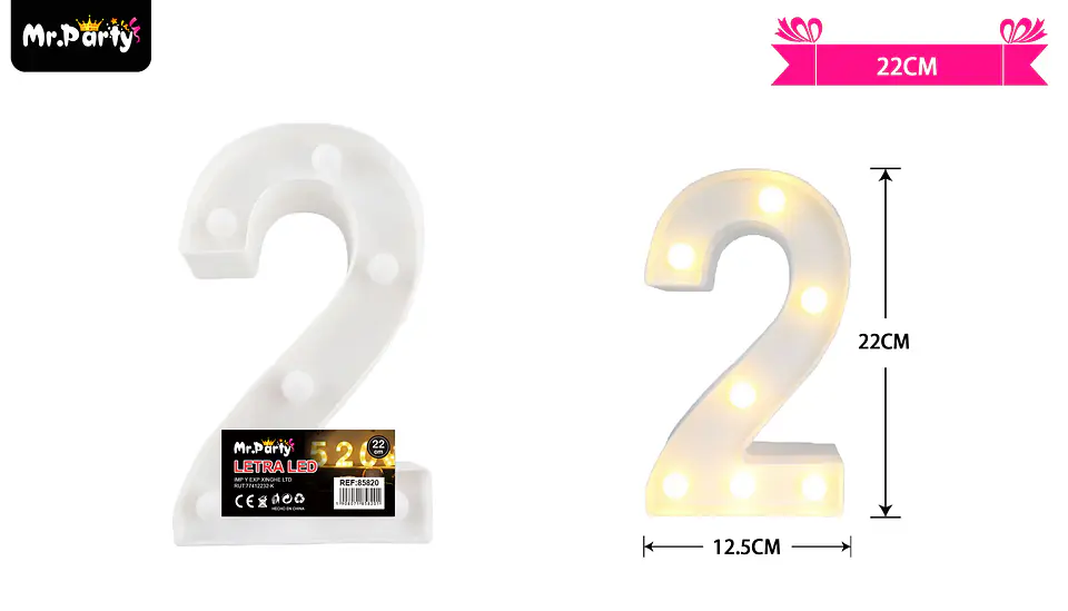 Número 2 con luz led 22cm  2