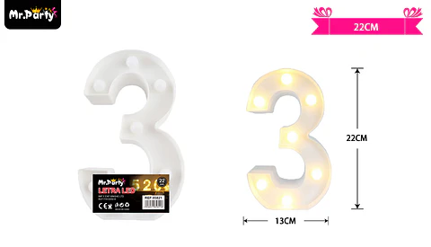 Número 3 con luz led 22cm 