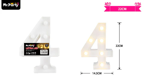 Número 4 con luz led 22cm 