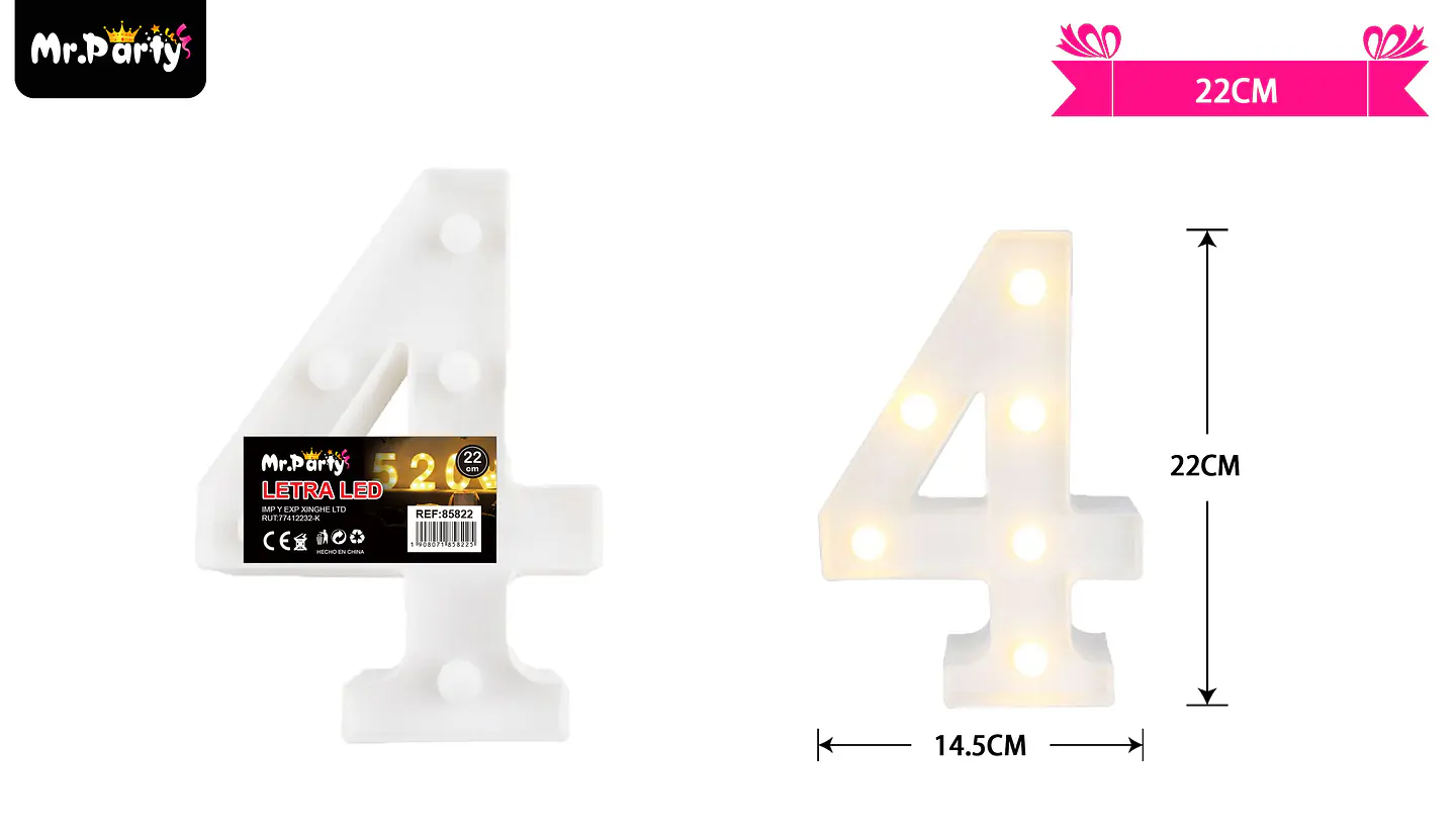 Número 4 con luz led 22cm  2